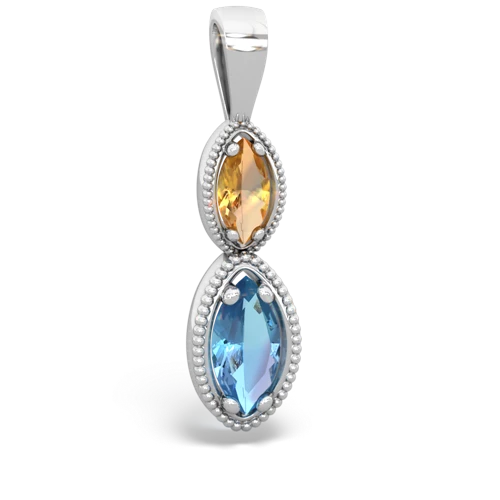 citrine-blue topaz antique milgrain pendant