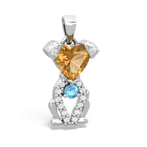 citrine-blue topaz birthstone puppy pendant