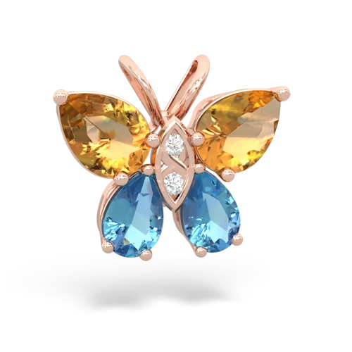 citrine-blue topaz butterfly pendant