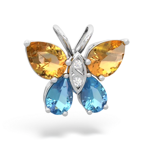 citrine-blue topaz butterfly pendant