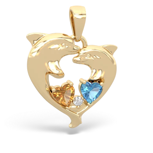 Citrine Genuine Citrine with Genuine Swiss Blue Topaz Dolphin Heart pendant Pendant