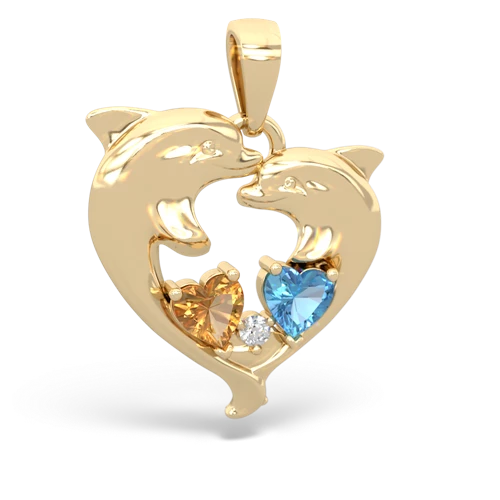 citrine-blue topaz dolphins pendant