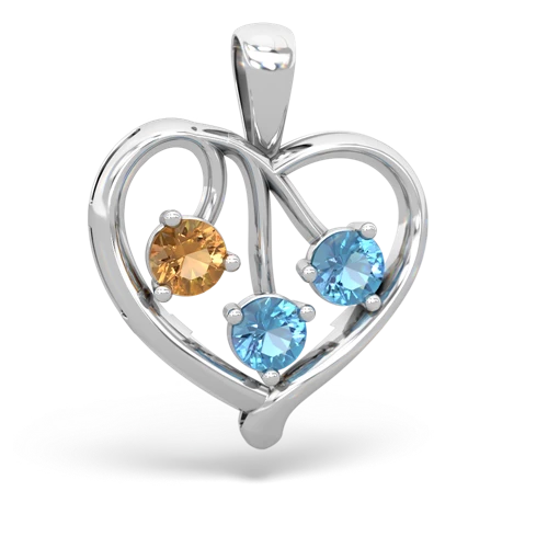 Citrine Genuine Citrine with Genuine Swiss Blue Topaz and Lab Created Ruby Glowing Heart pendant Pendant