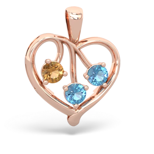 citrine-blue topaz love heart pendant