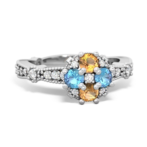 citrine-blue topaz art deco engagement ring