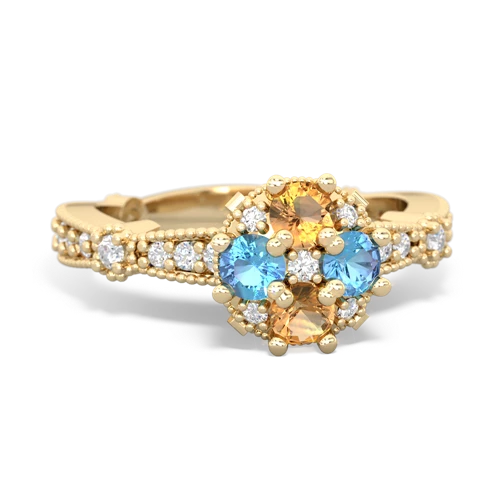 citrine-blue topaz art deco engagement ring