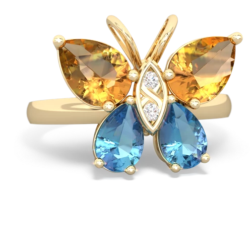 citrine-blue topaz butterfly ring