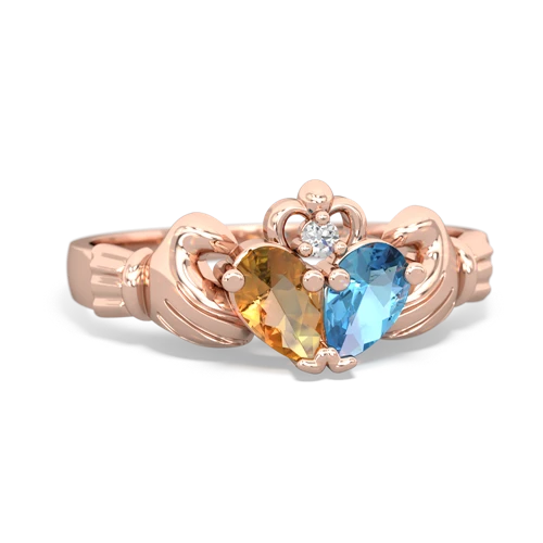 citrine-blue topaz claddagh ring