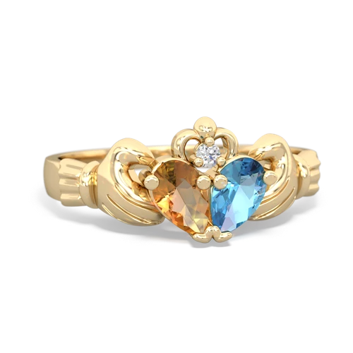 citrine-blue topaz claddagh ring