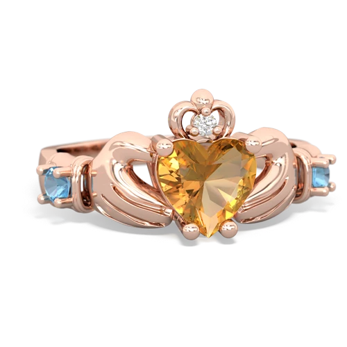 Citrine Genuine Citrine with Genuine Swiss Blue Topaz and Lab Created Ruby Claddagh ring Ring