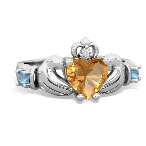 Citrine Genuine Citrine with Genuine Swiss Blue Topaz and  Claddagh ring Ring