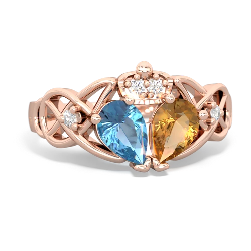 citrine-blue topaz claddagh ring