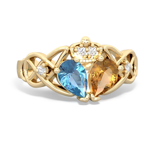 citrine-blue topaz claddagh ring