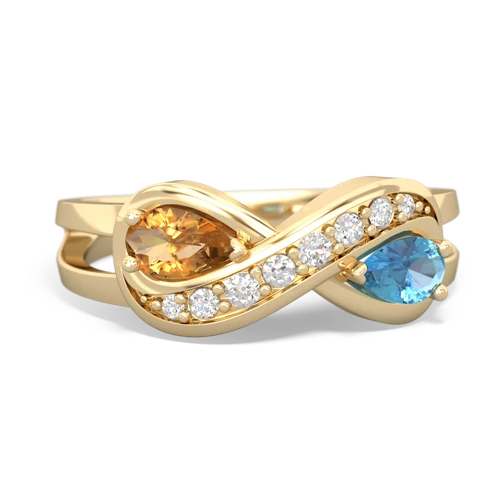 Citrine Genuine Citrine with Genuine Swiss Blue Topaz Diamond Infinity ring Ring