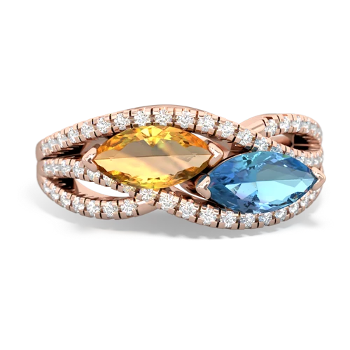 Citrine Genuine Citrine with Genuine Swiss Blue Topaz Diamond Rivers ring Ring