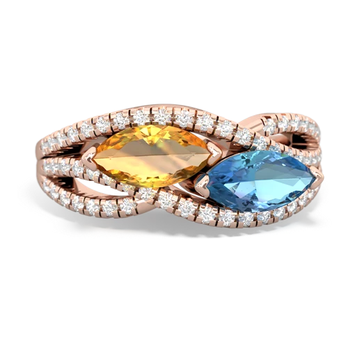 citrine-blue topaz double heart ring