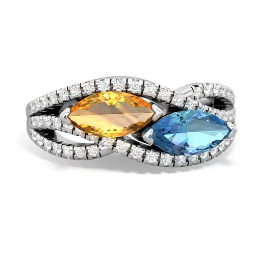 citrine-blue topaz double heart ring