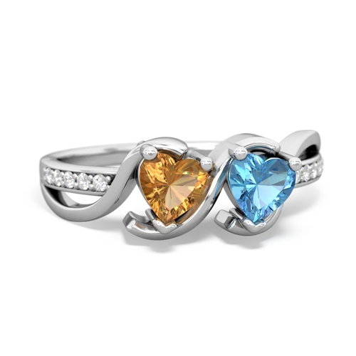 citrine-blue topaz double heart ring