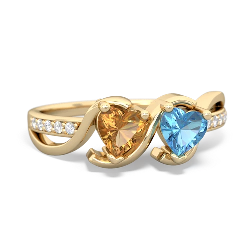 citrine-blue topaz double heart ring