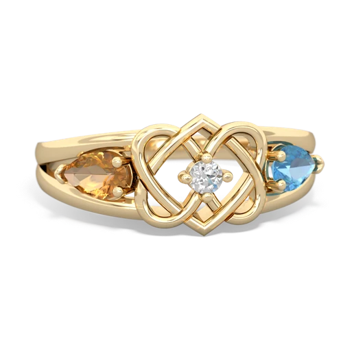 Citrine Genuine Citrine with Genuine Swiss Blue Topaz Hearts Intertwined ring Ring