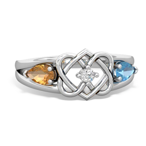 citrine-blue topaz double heart ring