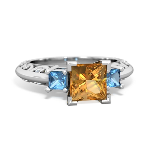 Citrine Genuine Citrine with Genuine Swiss Blue Topaz and Lab Created Ruby Art Deco ring Ring