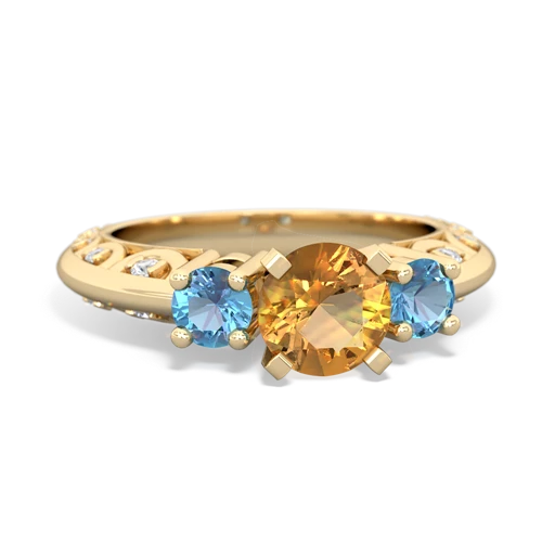 Citrine Genuine Citrine with Genuine Swiss Blue Topaz Art Deco ring Ring