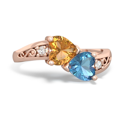 citrine-blue topaz filligree ring