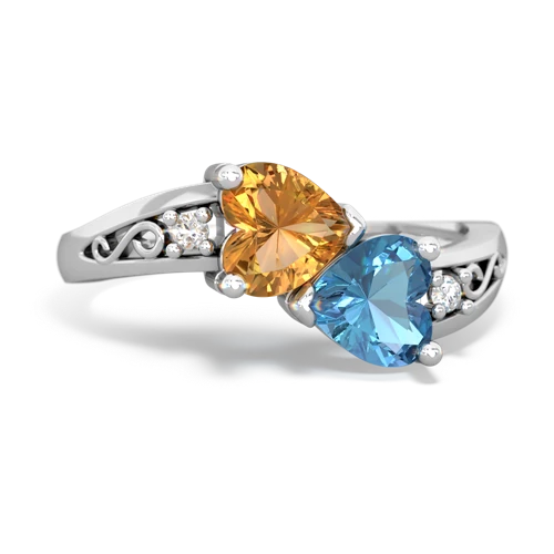 citrine-blue topaz filligree ring