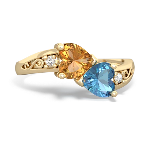 citrine-blue topaz filligree ring