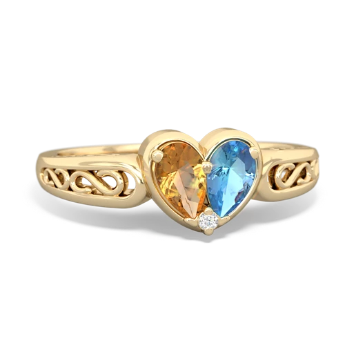 Citrine Genuine Citrine with Genuine Swiss Blue Topaz filligree Heart ring Ring