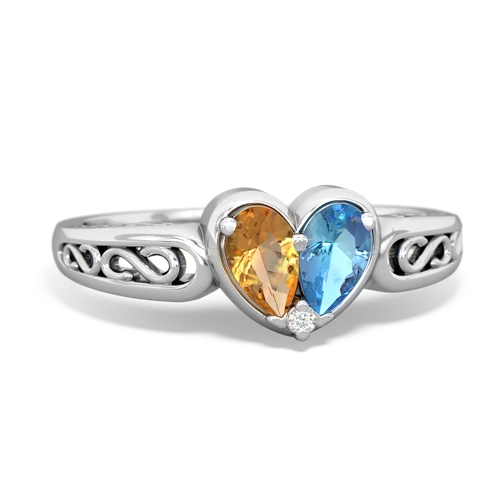 citrine-blue topaz filligree ring