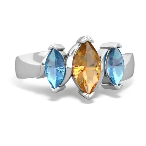 Citrine Genuine Citrine with Genuine Swiss Blue Topaz and Lab Created Ruby Three Peeks ring Ring