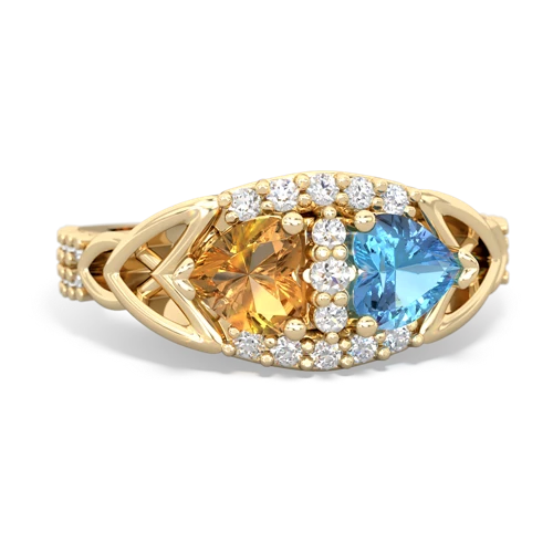 Citrine Genuine Citrine with Genuine Swiss Blue Topaz Celtic Knot Engagement ring Ring