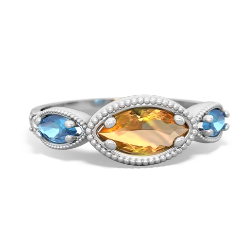 citrine-blue topaz milgrain marquise ring