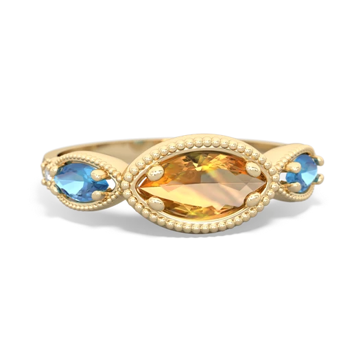 citrine-blue topaz milgrain marquise ring