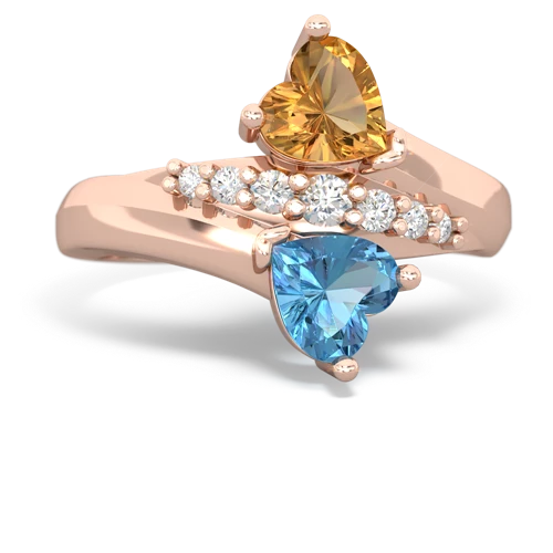 Citrine Genuine Citrine with Genuine Swiss Blue Topaz Heart to Heart Bypass ring Ring