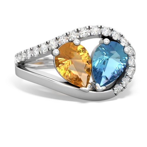 citrine-blue topaz pave heart ring