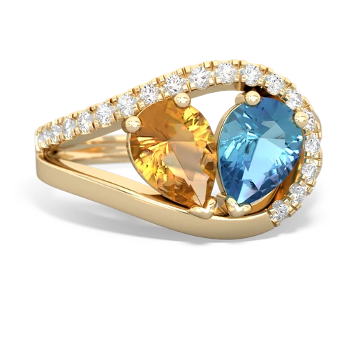 citrine-blue topaz pave heart ring