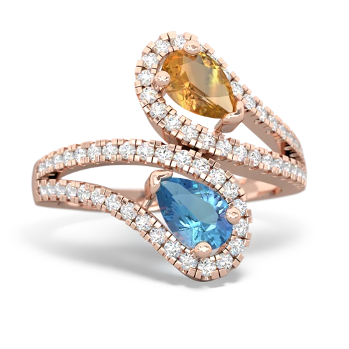 Citrine Genuine Citrine with Genuine Swiss Blue Topaz Diamond Dazzler ring Ring