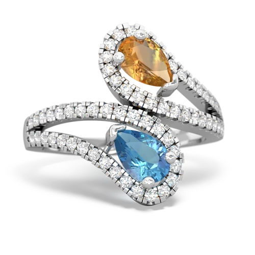 citrine-blue topaz pave swirls ring