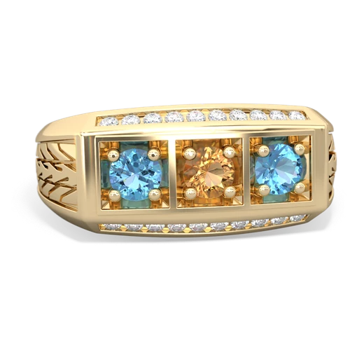 citrine-blue topaz three stone ring