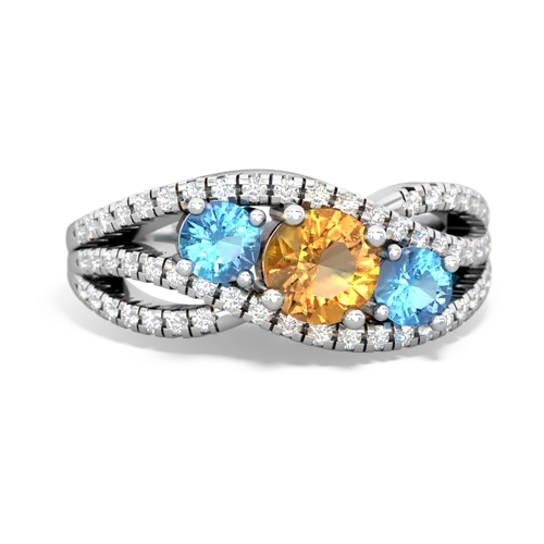 citrine-blue topaz three stone pave ring