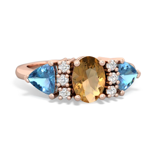 Citrine Genuine Citrine with Genuine Swiss Blue Topaz and Lab Created Ruby Antique Style Three Stone ring Ring