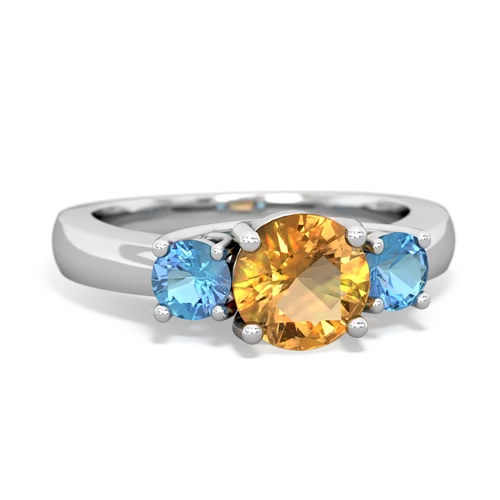 Citrine Genuine Citrine with Genuine Swiss Blue Topaz and Genuine Pink Tourmaline Three Stone Trellis ring Ring