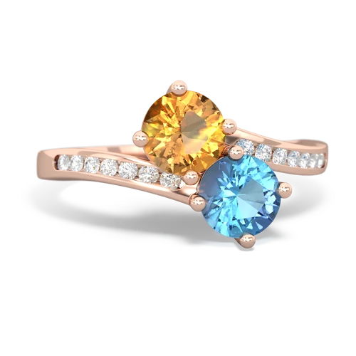 citrine-blue topaz two stone channel ring