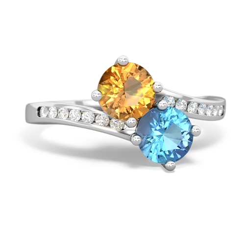 citrine-blue topaz two stone channel ring