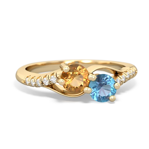 Citrine Genuine Citrine with Genuine Swiss Blue Topaz Two Stone Infinity ring Ring