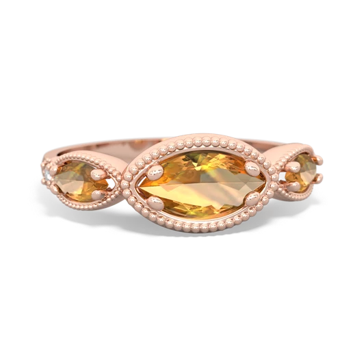 citrine-citrine milgrain marquise ring