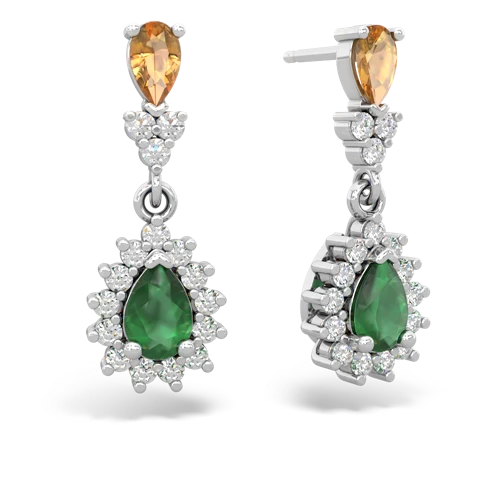 Citrine Genuine Citrine with Genuine Emerald Halo Pear Dangle earrings Earrings